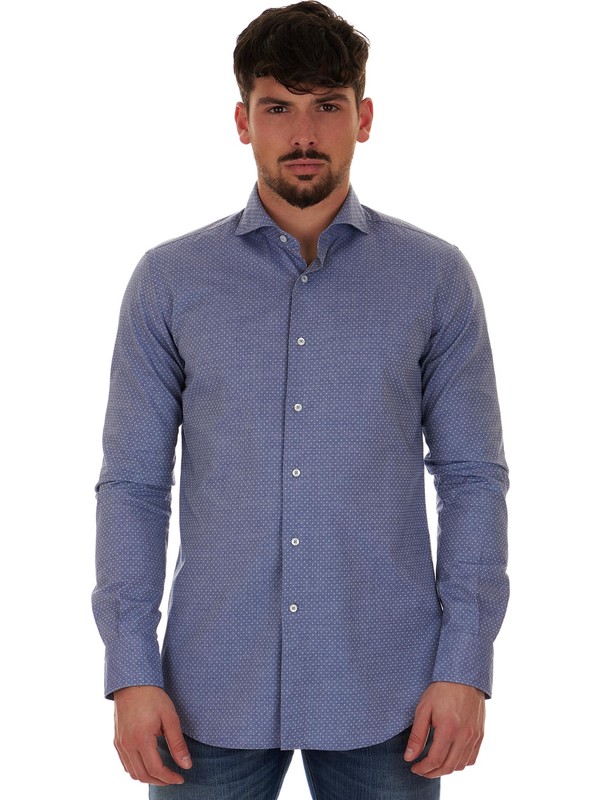 Men's Long Sleeve Light Blue With Small Dot Pattern Button Up