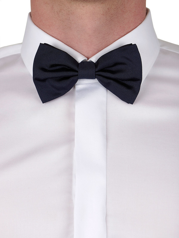 Ribbed blue silk bow tie - Rosi Collection