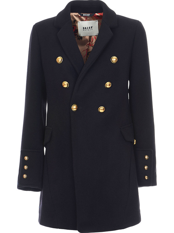 Bazar Deluxe Short Black Coat For Women, Gold Trench Coat Zip