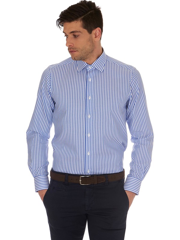 Carrel - Striped-stick white and blue shirt with classic collar