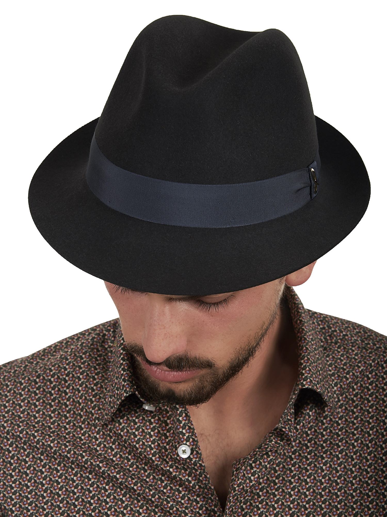 Cappello in Feltro Stile anni 60 Borsalino di lana Nero Fasci