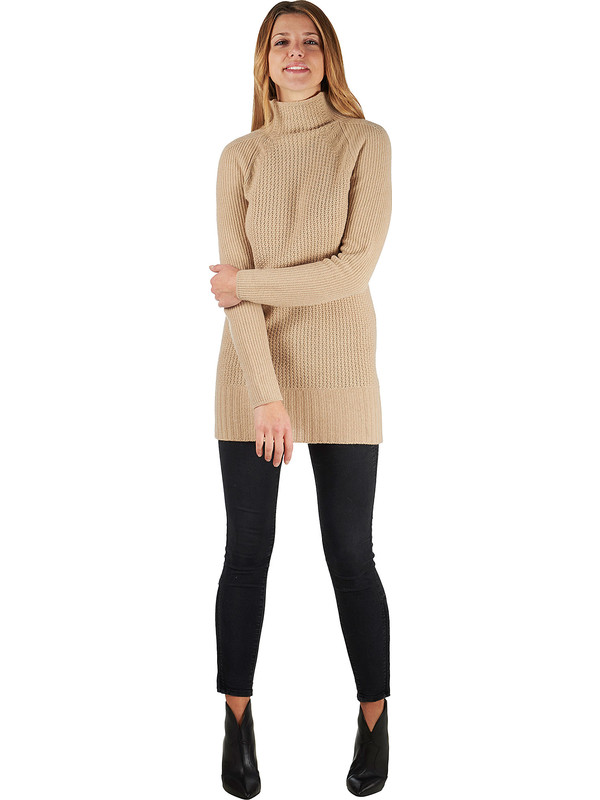 Beige wool Pullover for women with turtleneck Mariani Made in Italy