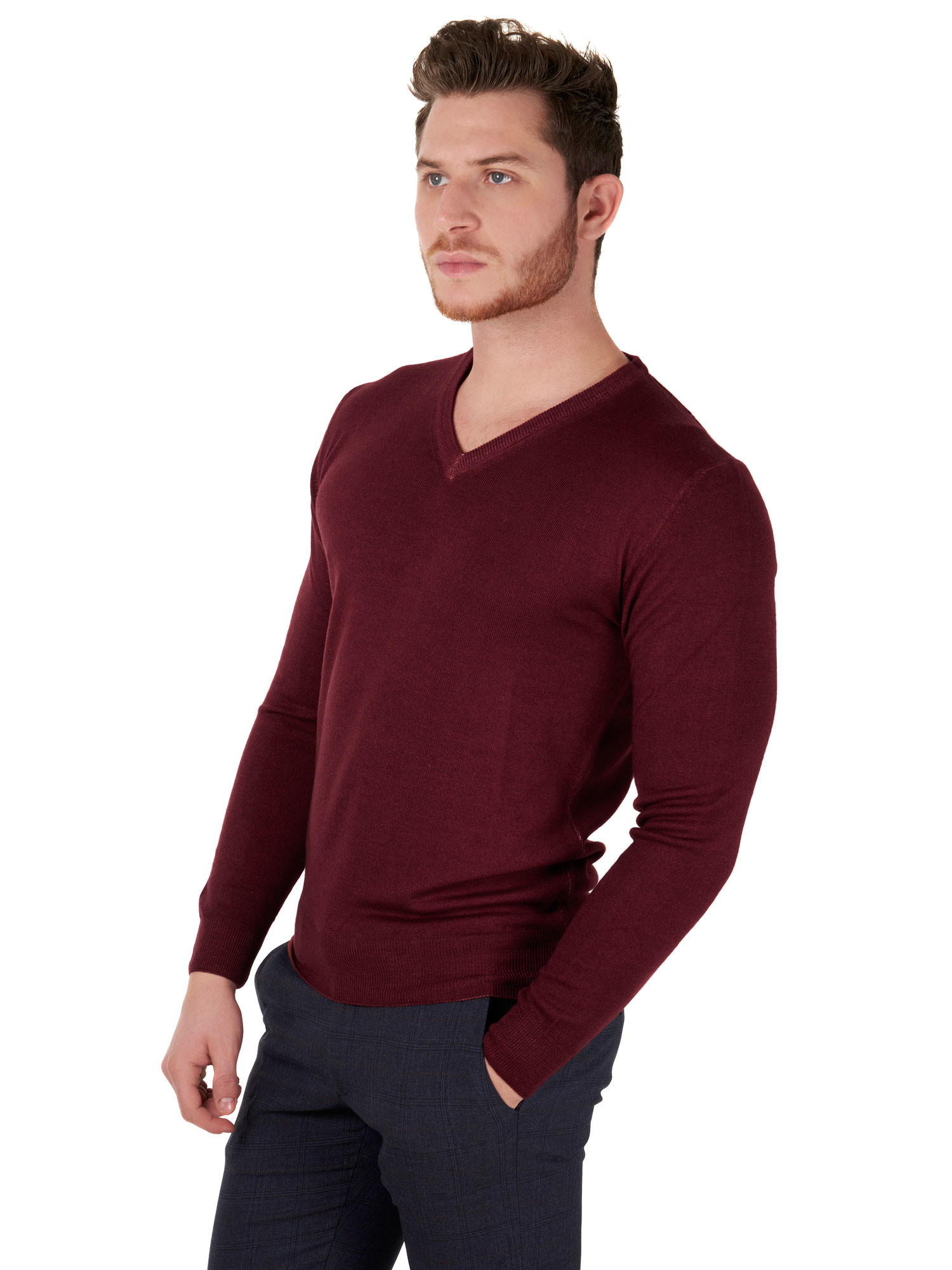 100% extrafine merino wool sweater red for man Exibit