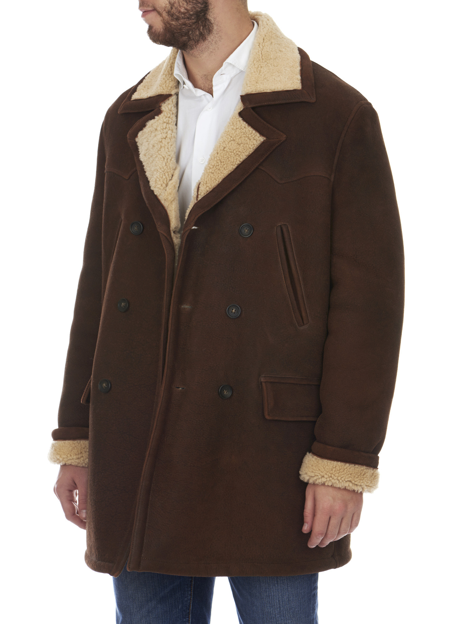 Manteau en peau retournée croisée Andrea D