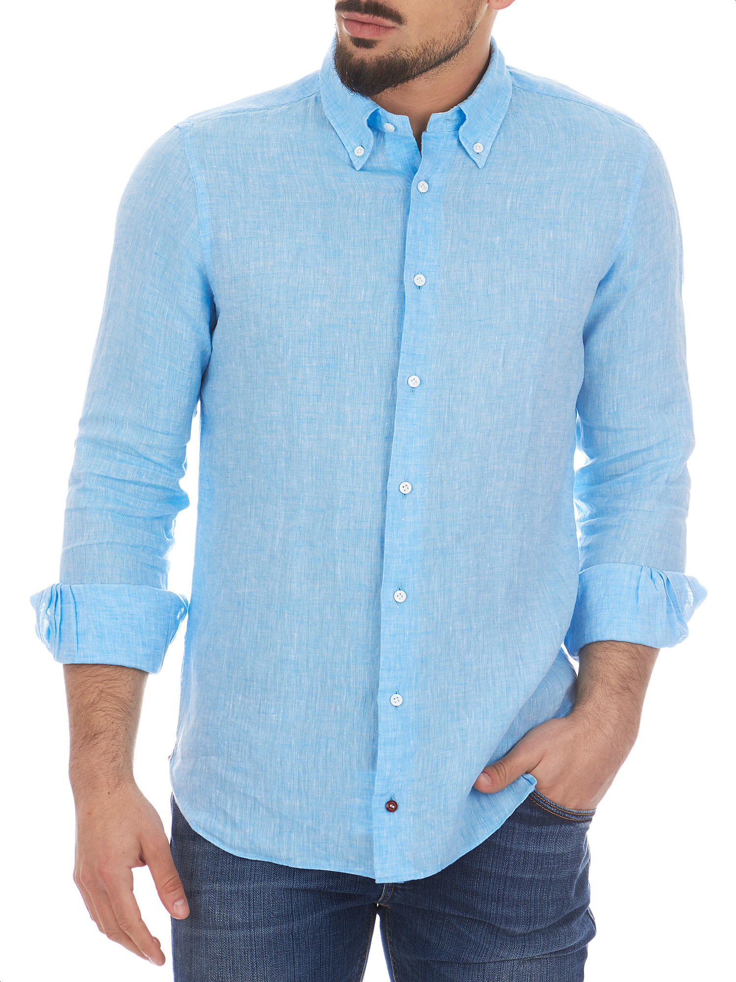 Turquoise men's shirt 100% linen - Càrrel