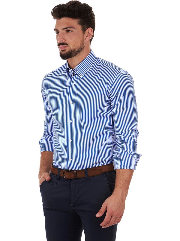 Men's business blue striped shirt - Delsiena