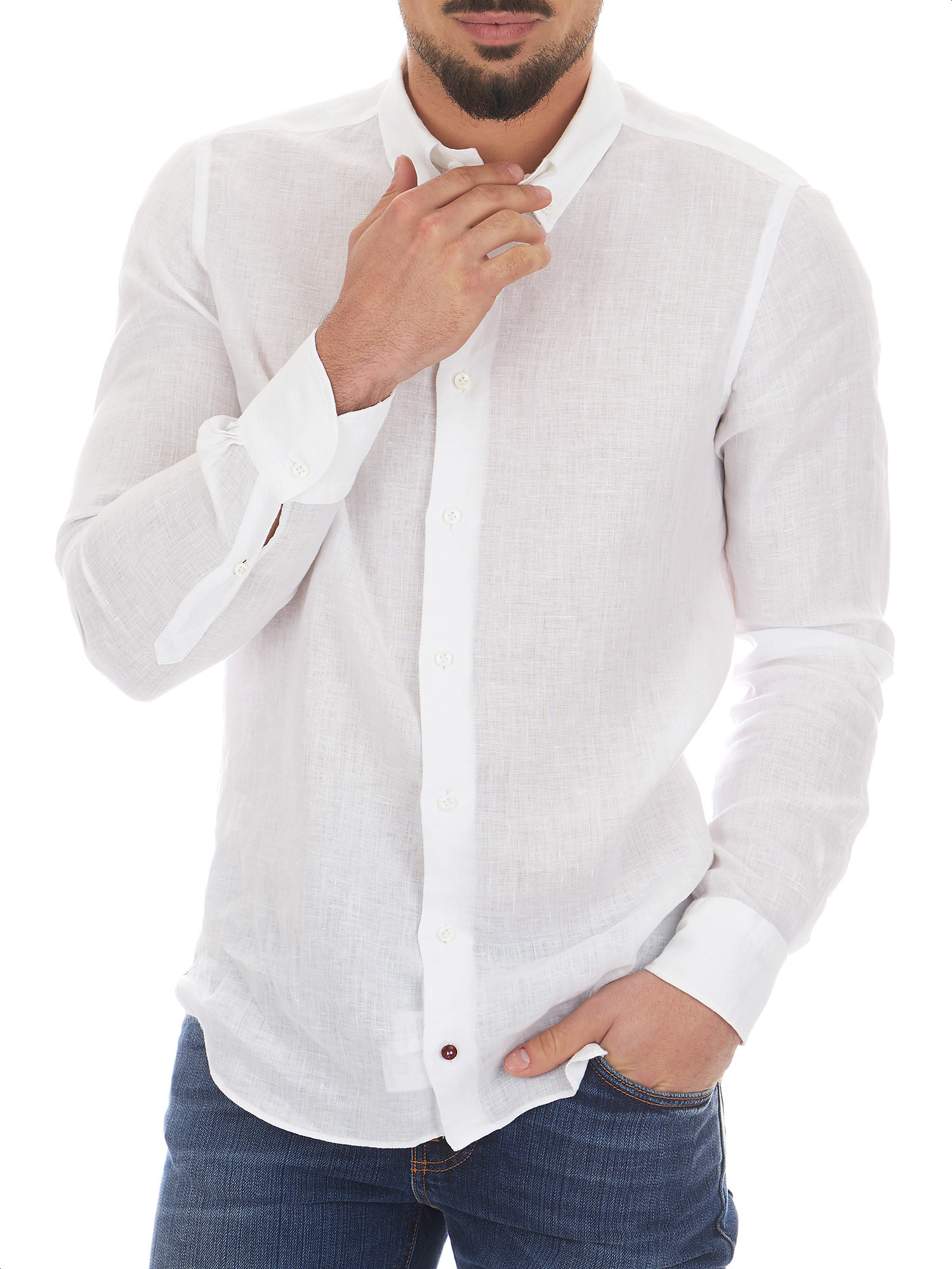 Càrrel - White linen shirt with button down collar