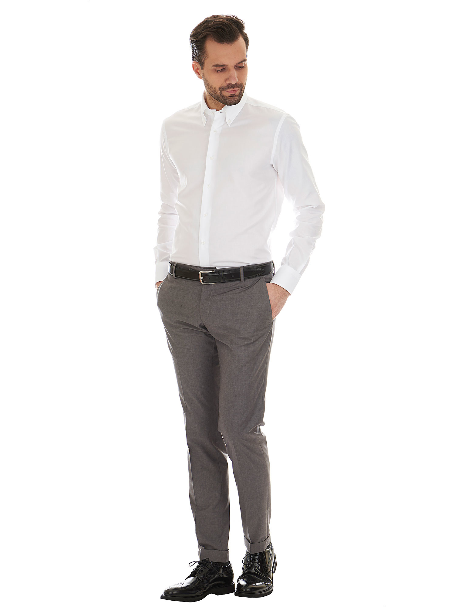 White plain color DelSiena shirt oxford fabric button down collar
