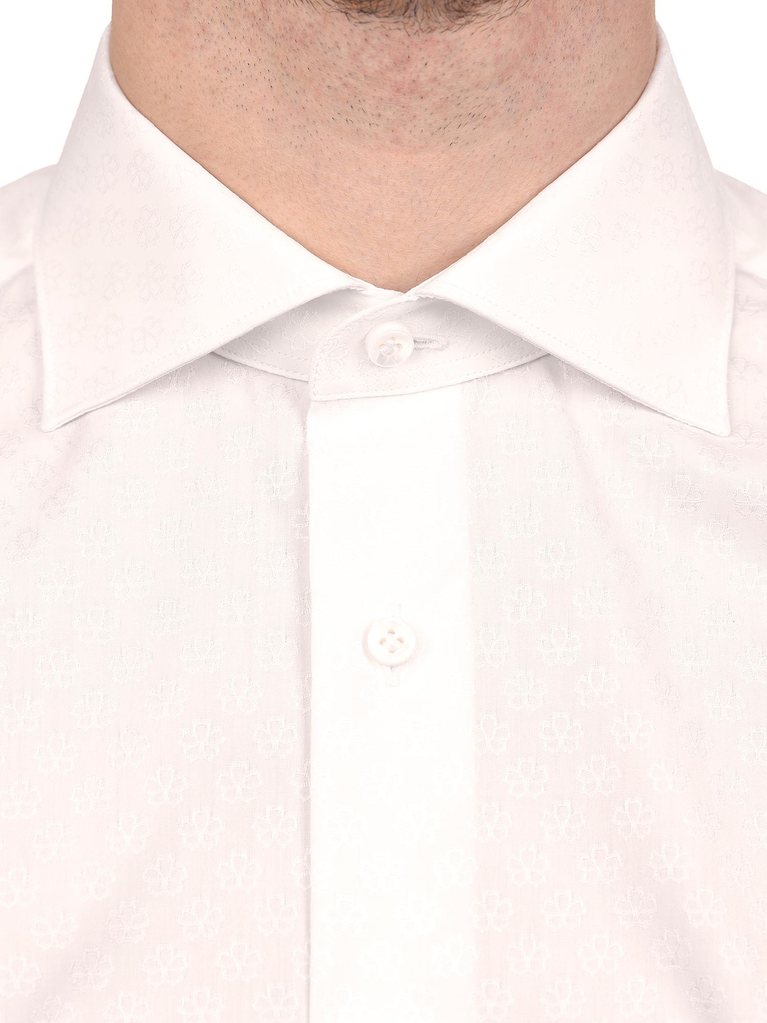 Solid White Tone on Tone Textured Jacquard Weave Classic Custom Shirt 100c 80/2*80/2 Saq984a main image 0