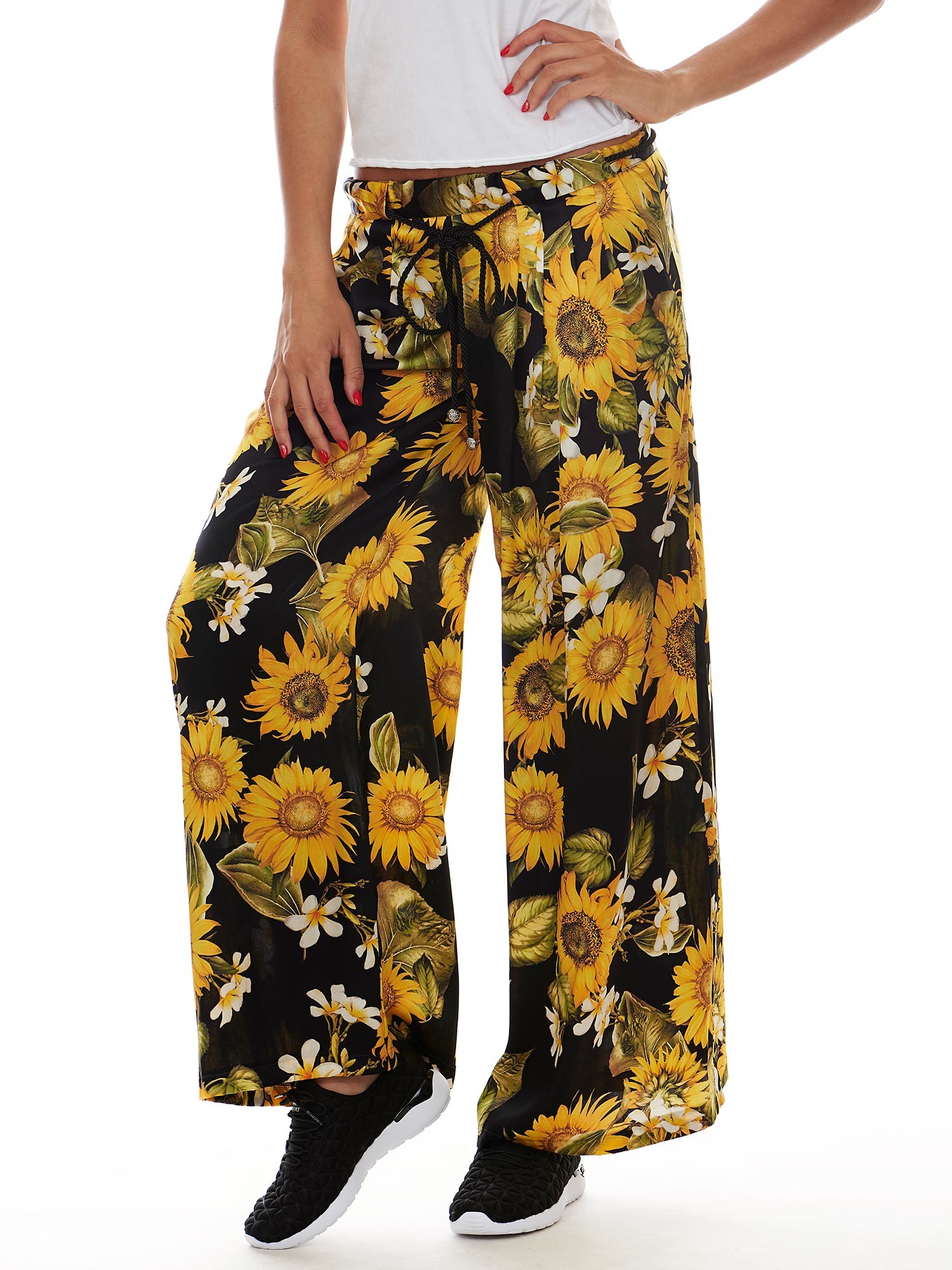 Silk trousers with sunflowers print for women - Amitié