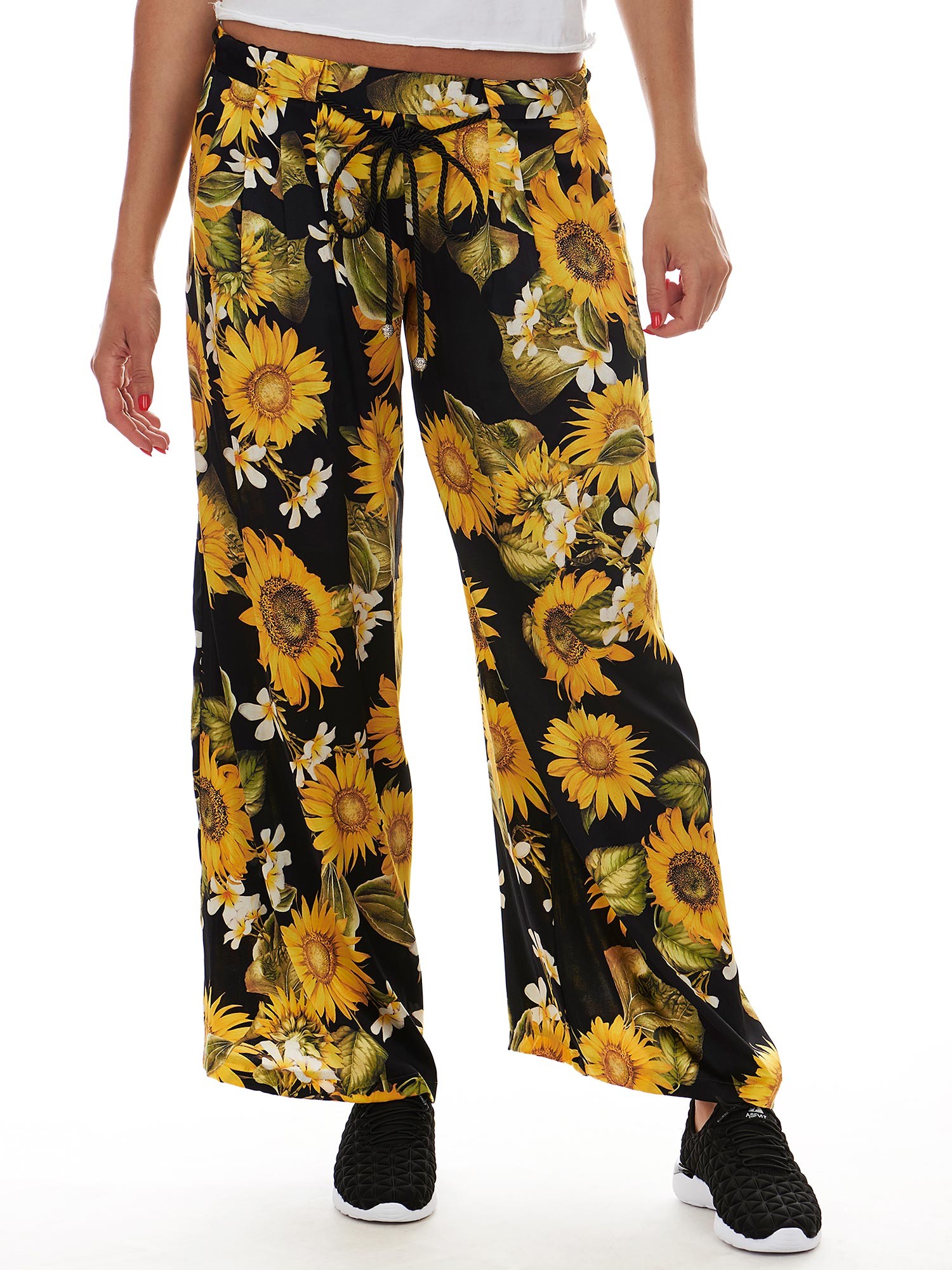 Silk trousers with sunflowers print for women - Amitié