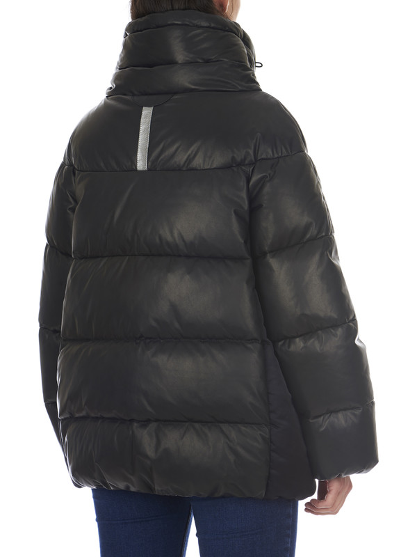 STRA woman black down jacket in real leather