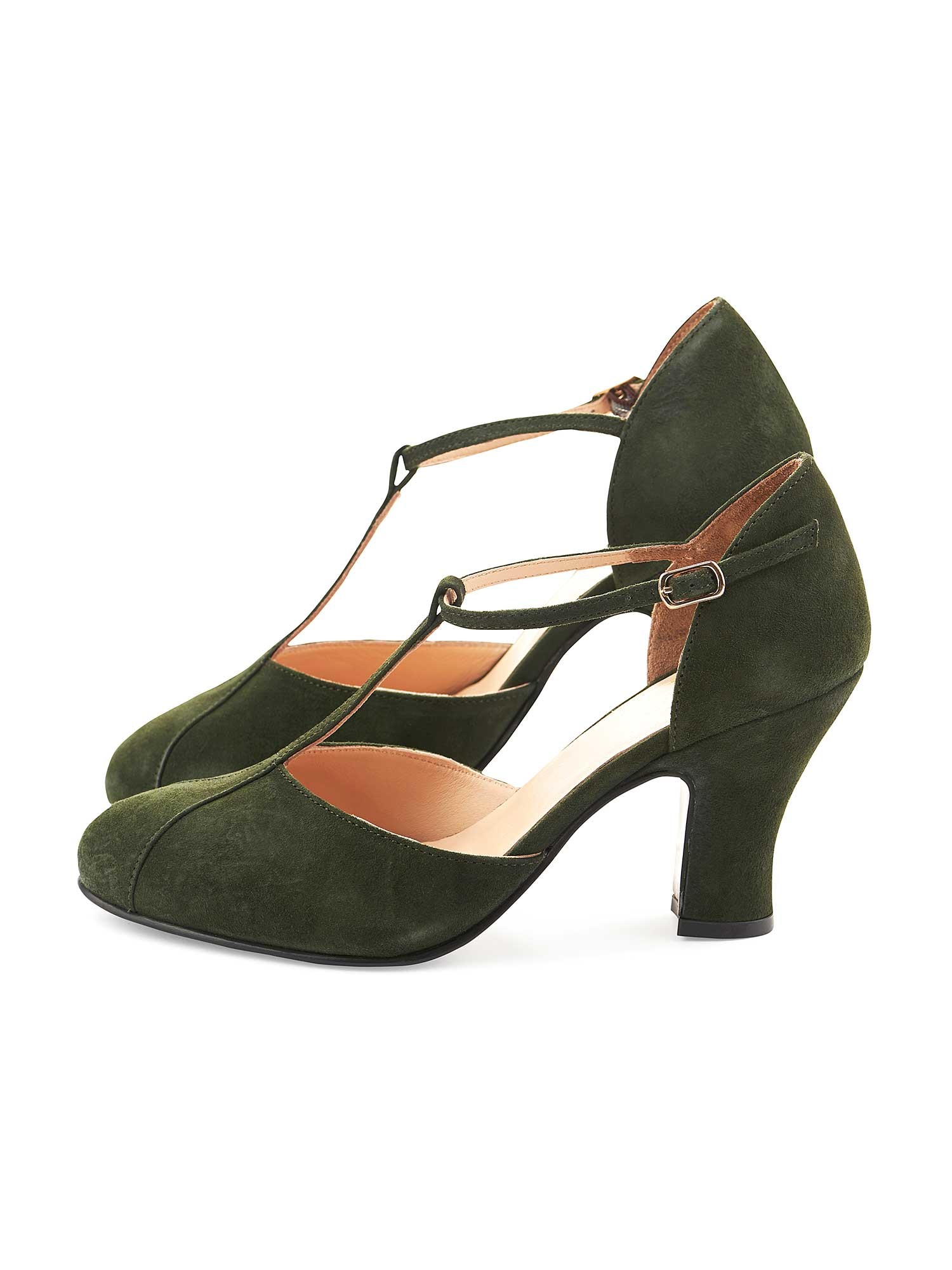 DORA - Green suede shoe with low heel
